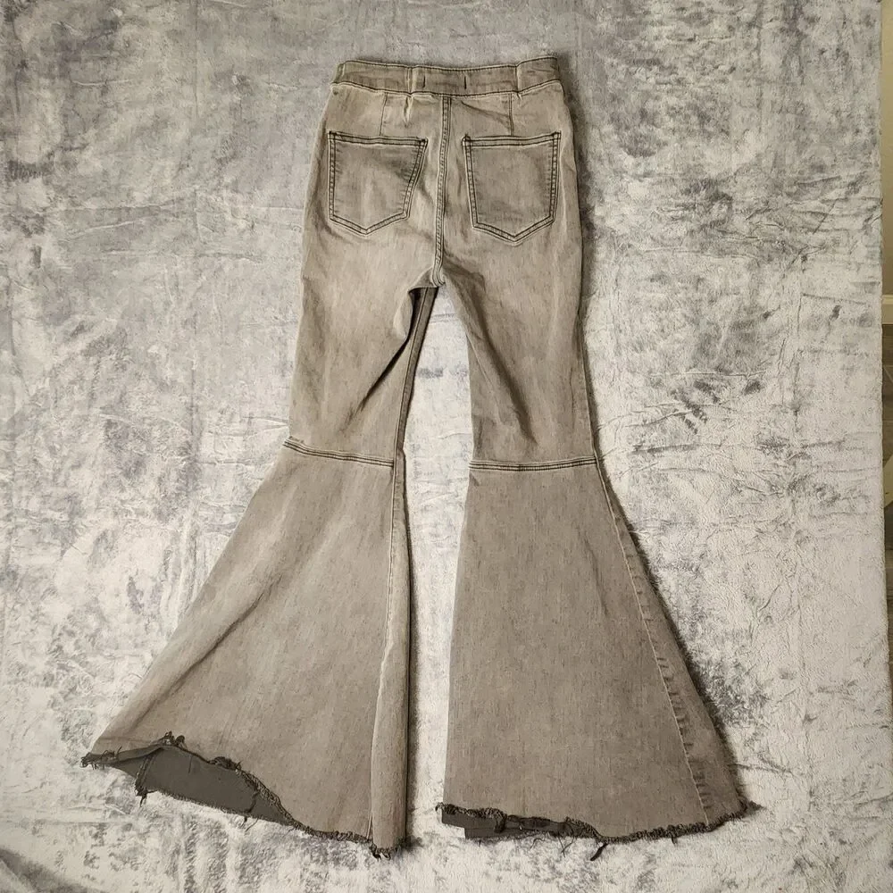 Free People Just Float On Flare Jeans Womens Size W25 Grey Raw Hem‎ Bell Bottoms